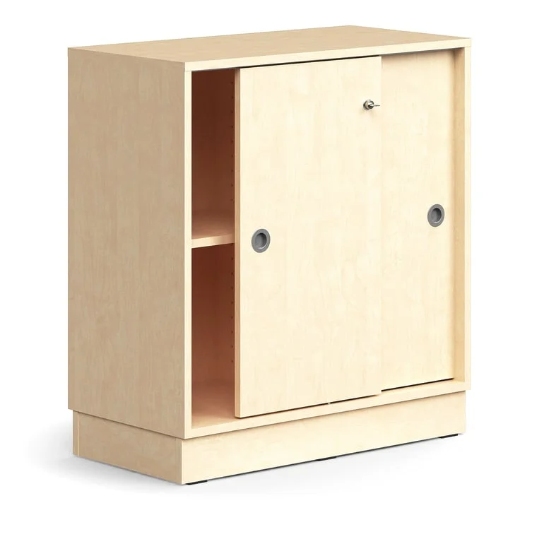 Liukuovikaappi QBUS, lukollinen, 1 hylly, sokkeli, kahvat, 868x800x400 mm, koivu