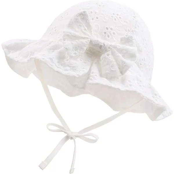 Baby Sun Hat Embroidered Flowers Toddler Hats Summer Cap for Infants Girls white