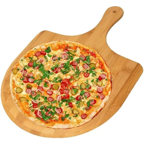 Pizzaspade, pizzabräda i bambu, pizzaspade i trä, ugnstillbehör för att baka hemgjord pizza, skärbräda i trä för att skära ost, bröd