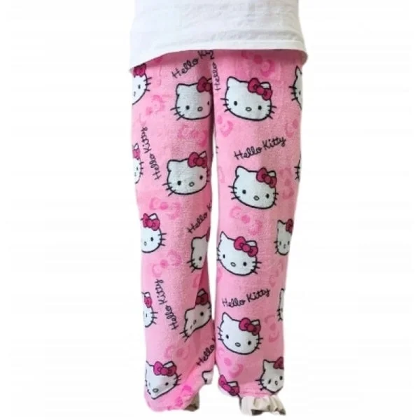 Cartoon HelloKitty Flanell Pyjamas Plysch Tjockare Varma Pyjamas För Kvinnor Svart Rosa Katt L