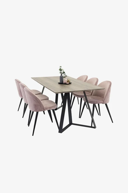 Venture Home - Maggie Matbord och 6 st Velvet stol - Rosa - Matgrupp 6 personer - Från Homeroom
