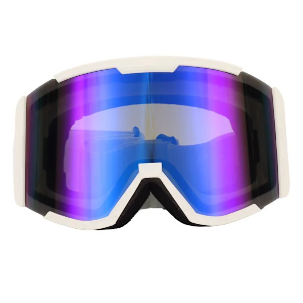 Outdoor Ski Goggles Double Layer Anti-fog Windproof Large View UV Protection Goggles for Winter White Frame Blue Lens