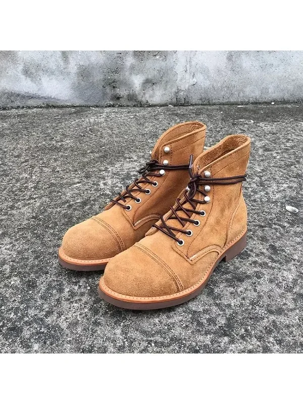 AliExpress - Bottes de moto cousues Goodyear pour hommes, cuir de vache véritable, chaussures de travail vintage, rouge