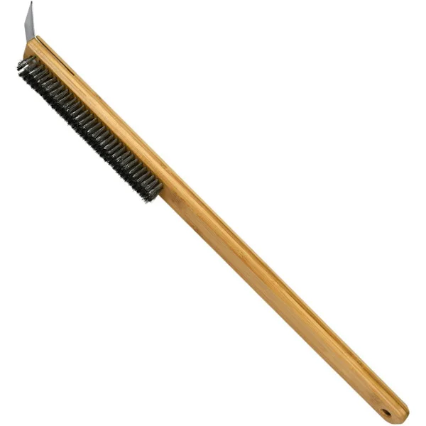 Rengöringsborste för pizzasten - 57,5 cm - Med trähandtag & skrapa - För pizzaugn, grill, köksugn - Bärbar
