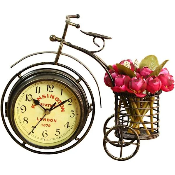 Vintage Desk Clock Table Clock Office Farmhouse Metal Table Clock for Office Bedroom Silent Quartz Decor Double-Sided