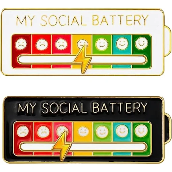 2 st MITT SOCIALA BATTERI, Rolig Social Mood Brosch Pin för 7 Dagar, Pin Rolig Social Batteri Brosch Märke Mood Pin Märke Söt