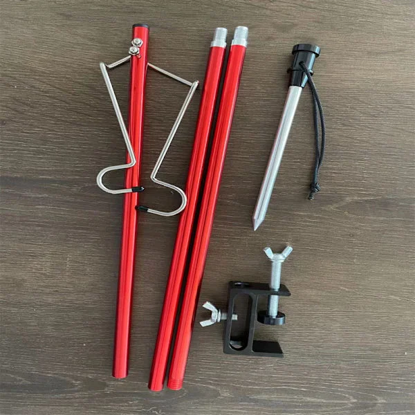 Udendørs ultralet aluminiumslegering foldbart mini letvægtsstel tre foldbart bærbart camping picnicbord fast lille lysmast Rød