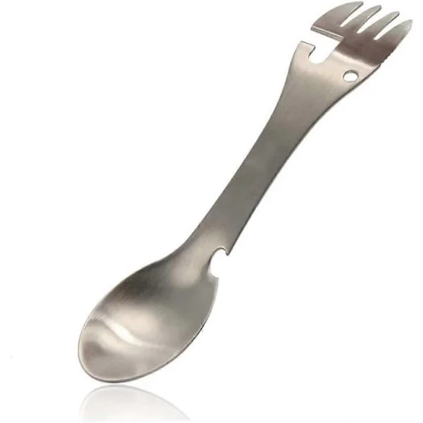 Camping Sked Gaffel Flasköppnare Camping Gaffel Kniv Sked Set Bärbar Picknick Vandring Fiske och Grill BestickSilver Färg1st