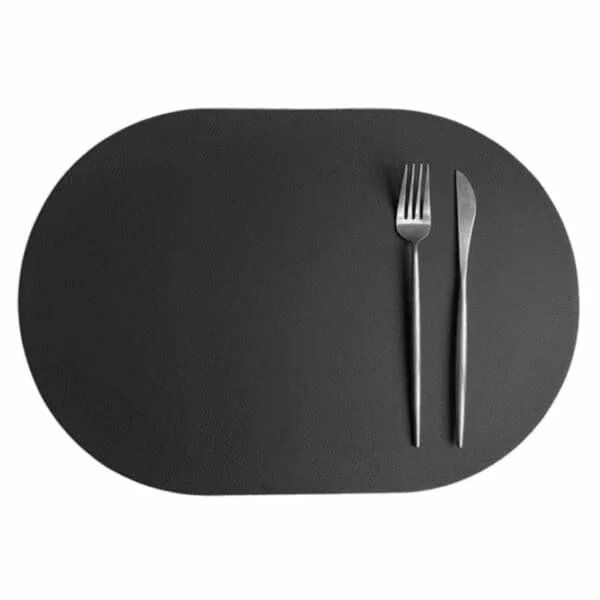 4-pakks bordstablett i kunstlær Oval Svart 43x30cm svart