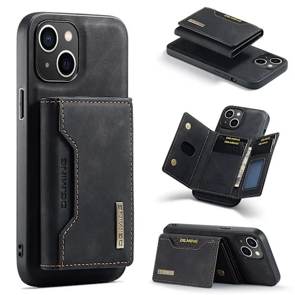 Plånboksfodral för iPhone 16, iPhone 16 (6,1 tum) Fodral, iPhone 16 Läderfodral med Avtagbar Kortficka, Svart