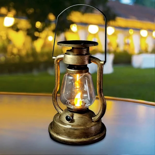 Retro hästlykta, uppladdningsbar solcell, campinglampa, utomhus LED-ljus, varm belysning, tält, trädgårdsdekoration