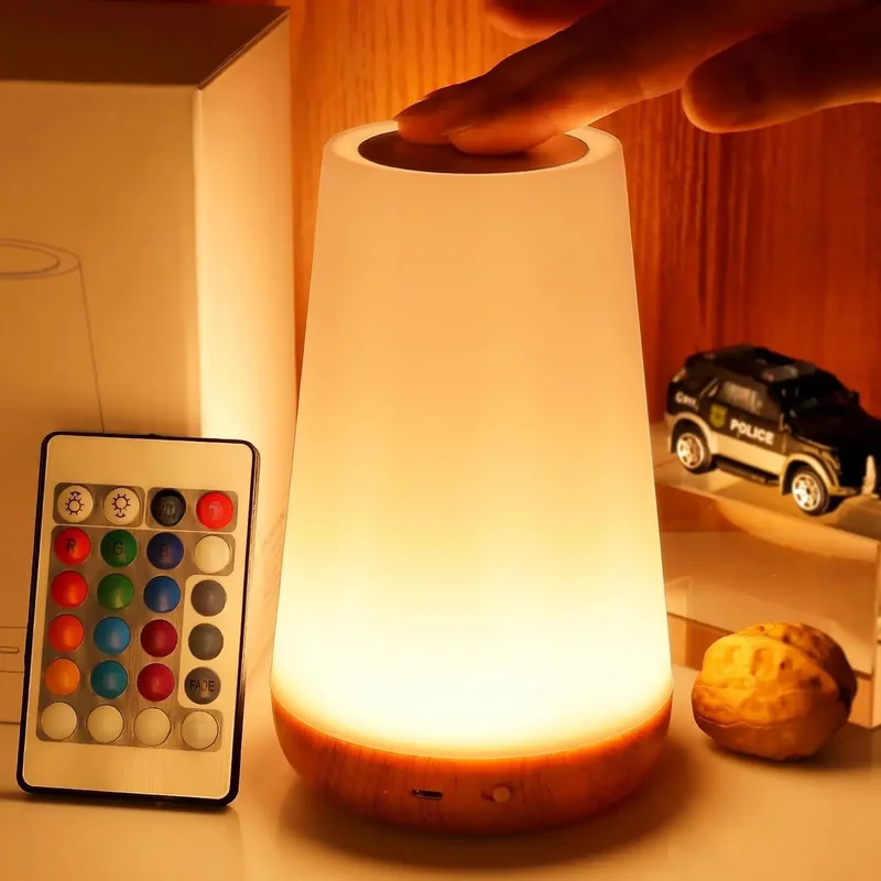 AliExpress - 13 Kleur Veranderende Nachtlampje Rgb Afstandsbediening Touch Dimbare Lamp Draagbare Tafelbedlampjes Usb Oplaadbare Nachtlamp