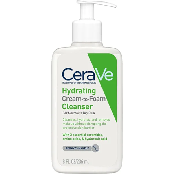 Creme-til-skum rens, formuleret med aminosyrer, 3 essentielle ceramider, hyaluronsyre og MVE-teknologi; velegnet til normal til tør hud.