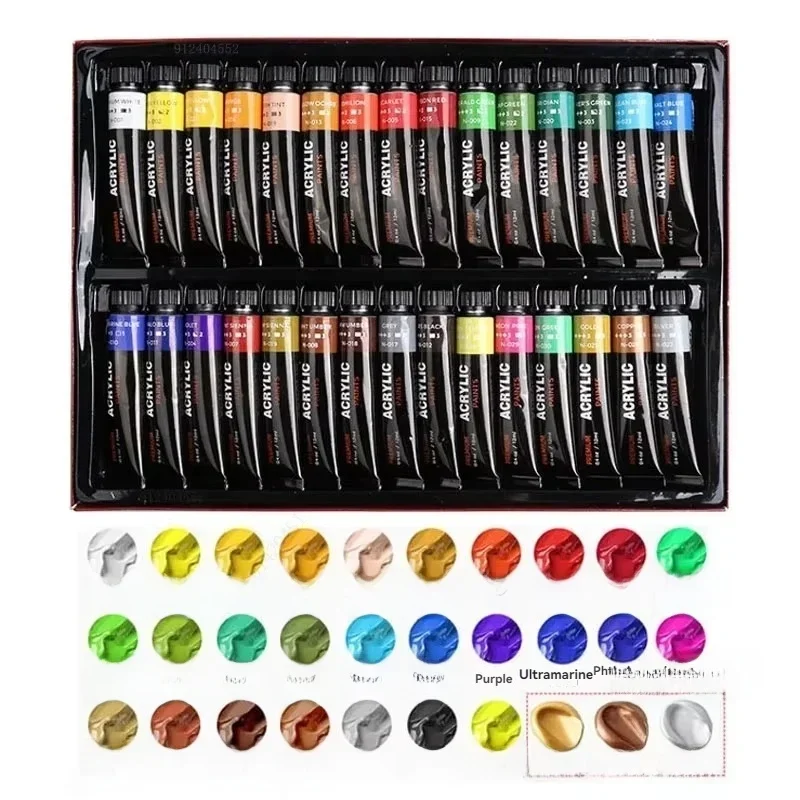 AliExpress - Ensemble de peinture acrylique 12/24/30 couleurs 12ml, parfait pour les toile, le bois, le tissu, le cuir, le carton, le papier, le MDF 