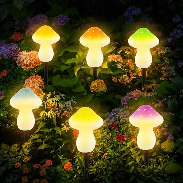 6 Solcelledrevne Svampe Lamper, 8 Modeller Solcelledrevne Have Lamper, Udendørs Solcelledrevne Lamper, Udendørs Vandtætte Spotlights, Guirlandelys, 