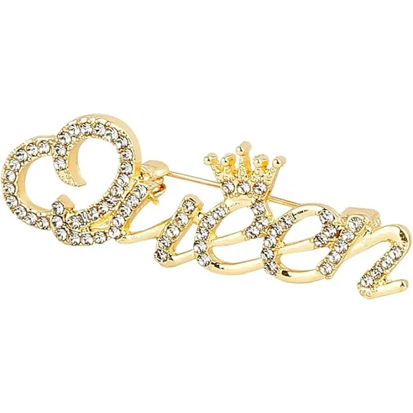 Kristallkrona brosch, mode drottning krona brosch, bokstavsbrosch, snygg och elegant sjal klämma tillbehör, klänning (guld).