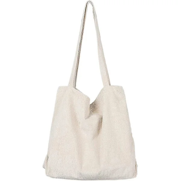 Women's Large Corduroy Shoulder Bag, Retro Handbag for Everyday Use, Office, School Travel and Shopping White