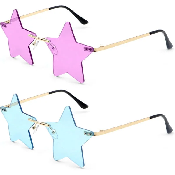 Star Glasses, 2 Pairs Star Shaped Sunglasses, Funky Party and Festival Sunglasses for Men and Women, Beach Photo, Feather Boa Accessory