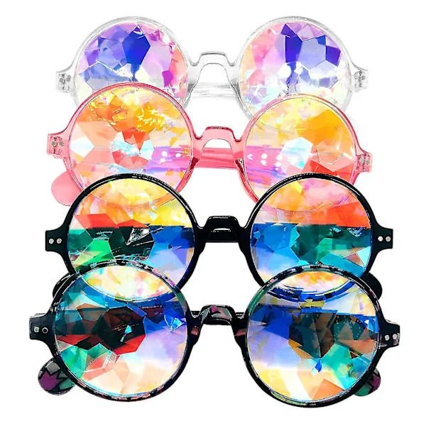 Kaleidoscope Sunglasses 4-pack, Crystal Lenses Multi-colored Polygonal Prisms, Kaleidoscope Glasses Compatible with Christmas Party, Selfie