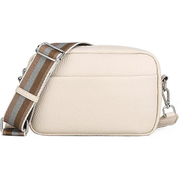 Women's Shoulder Bag, PU Leather Camera Bag Women's Messenger Crossbody, Small Shoulder Bag with Adjustable and Detachable Wide Strap, Beige