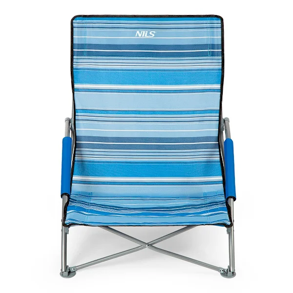Beach chair, blue-white, foldable, lightweight