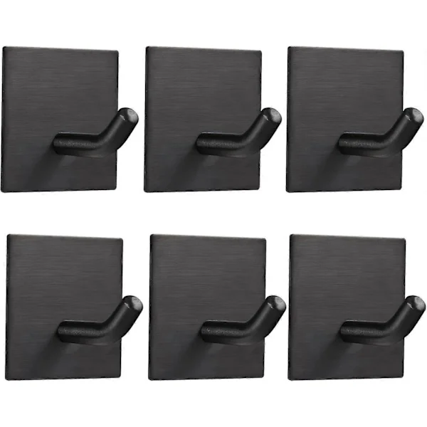 Self-adhesive hooks for wall, strong stainless holder, self-adhesive hooks for kitchen bathroom home door towel coat key bathrobe 6-pack black