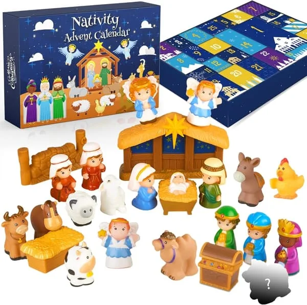 Julkrubba Adventskalender 2025 Barn, Julberättelse Julkrubba Lekset Kristen Adventskalender för Barn, Pojkar, Flickor