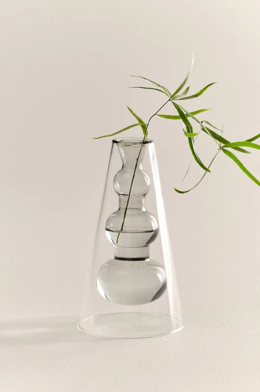 Jotex - Grey Wazon Szklany Wysokość 18 Cm Clear /Grey - TILO - Kup Wazony firmy Jotex