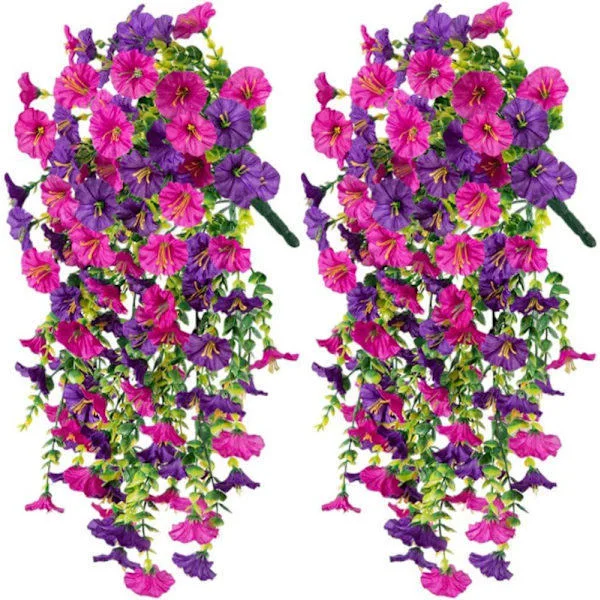 2-pack UV-beständiga hängande konstgjorda blommor - Dagens blomma rankor 75 cm, verklighetstrogna för trädgårds- och heminredning lila
