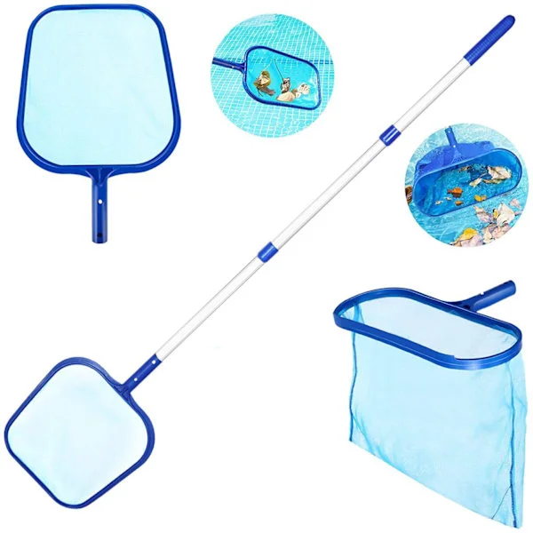Pool Skimmer Set, Pool Skimmer med Teleskopstång, Lövnät, Bottennät