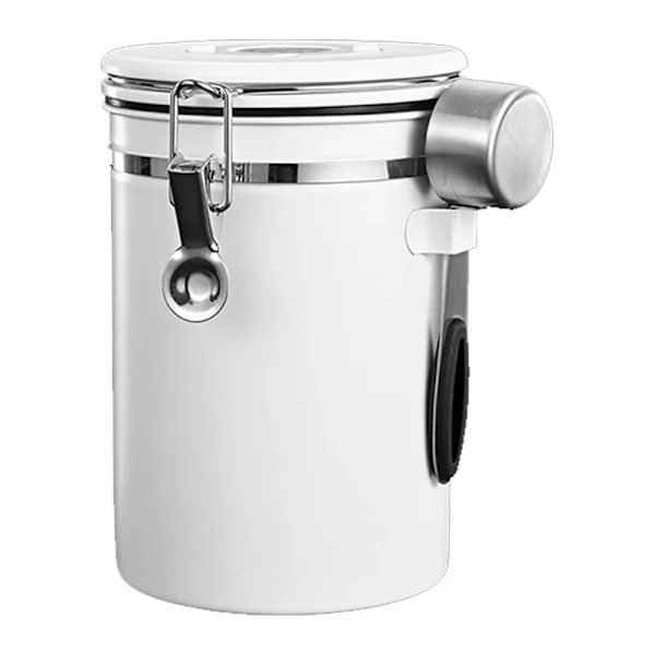 Ekstra brede kaffebeholdere for kaffe og malt kaffe, hermetisk rustfritt stål, avluftingsventil og kaffe (hvit, 1800 ml)
