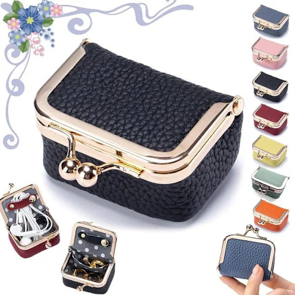 Mini Leather Jewelry Box, Portable Retro Leather Coin Purse with Lock, Travel Case for Earrings/Rings/Necklaces/Bracelets