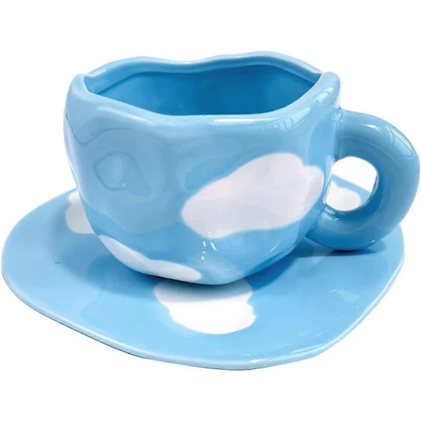 Söta kaffemuggar, tekoppar och fat, moln kaffemuggar cappuccino latte te mjölk koppar (blå, moln)