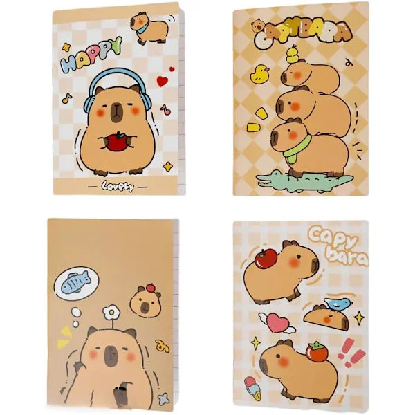 Capybara 5-pak lomme notesbøger, 4 designs, 8,2 x 12 cm, mini vandtætte notesbøger til kontor, skole, elevpriser (tilfældig stil)