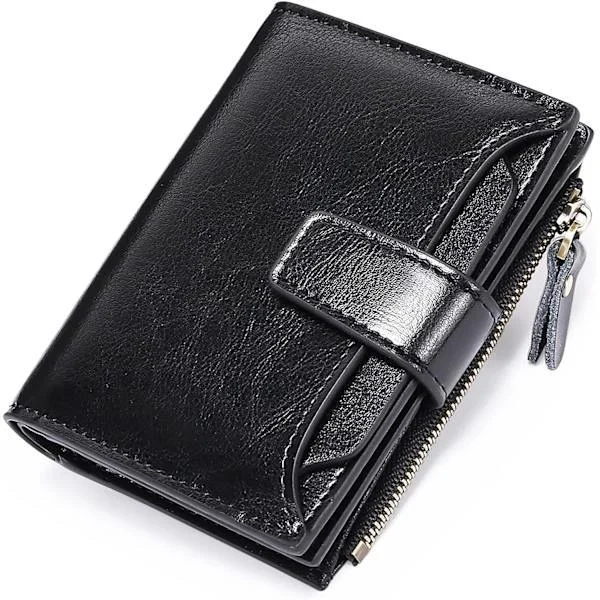 Genuine Leather Wallet for Women, Slim Coin Purse, Women's Coin Wallet, Zipper and Multiple Card Slots, Anti-RFID Blocking Short Wallets