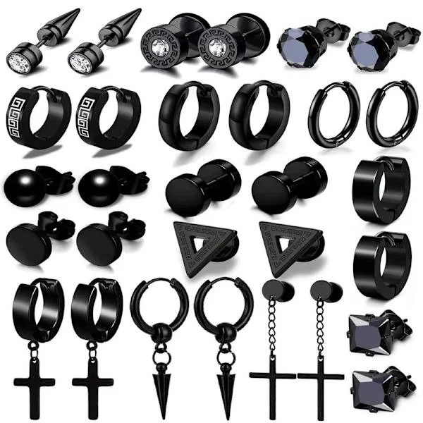15-Pack Stainless Steel Earring Set – Y2K Punk Style, Unisex Earrings for Men and Women