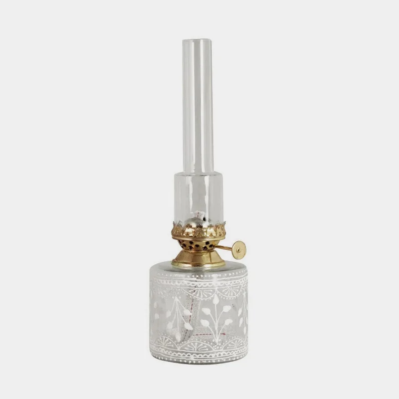 Fotogenlampa / oljelampa Strömshaga Marja Rak Liten, glas, brännare i mässing, Ø80 x 260 mm