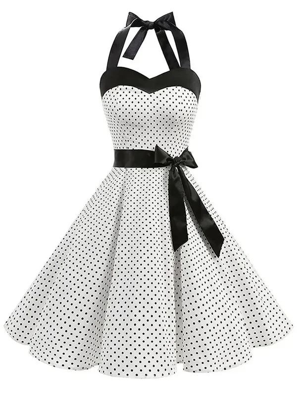 AliExpress - Frauen Polka Dot Print Sommer Kleid Sexy Retro Weiß Halter Vintage Kleid Robe Femme Pin Up Rockabilly Party Kleid