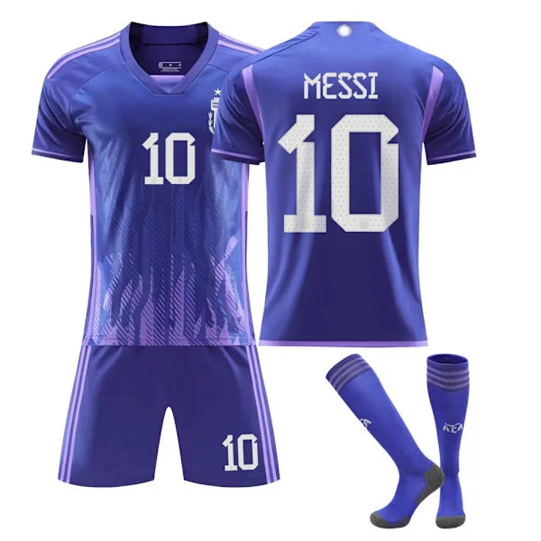 2022 Argentina No. 10 Messi Fodboldtrøje Børn Jersey Sæt Fodboldtøj, Børn Ungdomsfodboldtrøje
