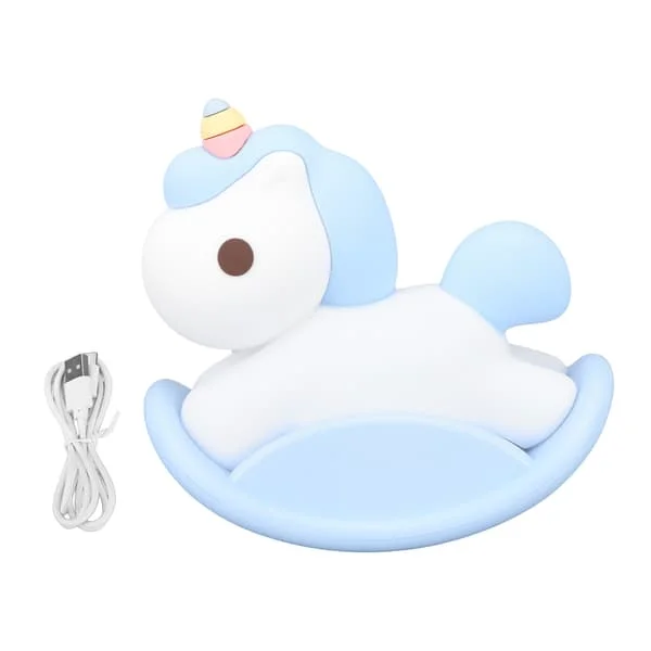 LED Silikon Nattlampe for Barn USB Oppladbar Søt Hest Baby Nattlampe med Timer for Barnerom Nattbord Blå