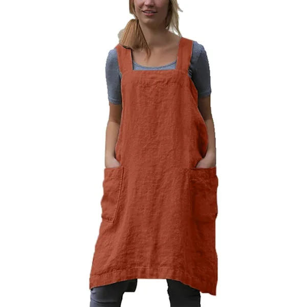 JamY Home Bomull Linne Förkläde för kvinnor Korsrygg Förkläde Pinafore Klänning för Bakning Matlagning Trädgårdsarbete Orange Medium