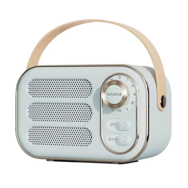 Multifunktionell Mini Portabel FM Radio Bluetooth Högtalare USB TF AUX Inomhus Utomhus Retro Design Trådlös Högtalare Ljusblå