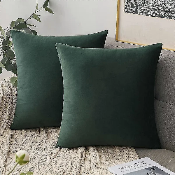 Putetrekk, 2 Grønne Putetrekk - Fløyelssofa Pute - 45cm X 45cm
