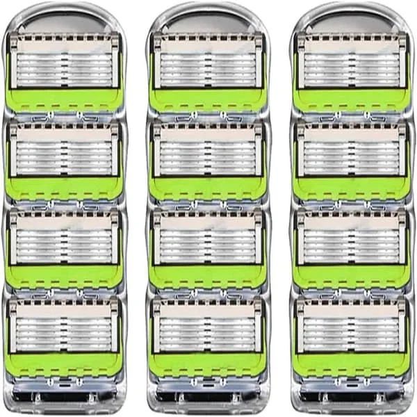 Kompatibla 12 st Fusion Gillette 5 Rakblad för Män 5 Blad för Effektiv Manuell Rakning Kompatibel med Fusion Serien Handtag Grön D