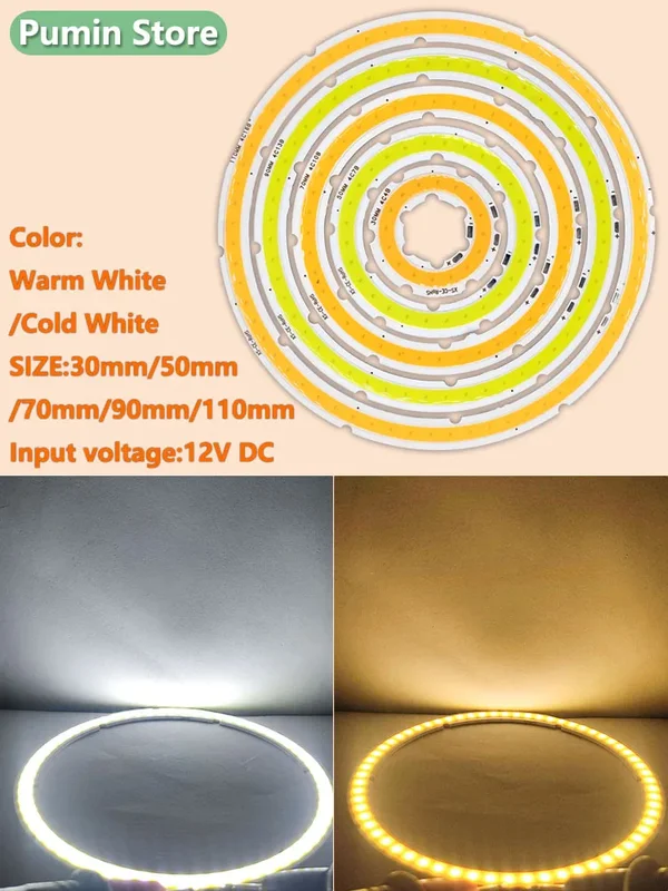 AliExpress - Angel Eyes 12 V LED COB runde Ringbirne Lichtquelle Warm Kaltweiß 20–120 mm LED-Chip-Modul für Zuhause, dekorative Lampe, Deckenlampe