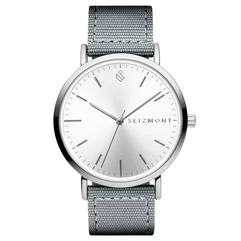 Moment | Silver-Tone Minimalist Dress Analog Quartz Movement Watch With Silver Dial & Dark Grey Nylon Strap for Men - Wrist watches