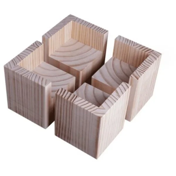 Set of 4 Wooden Bed Risers - 10 cm Height - For Heavy Furniture - Easy Installation for Ergonomic Cleaning