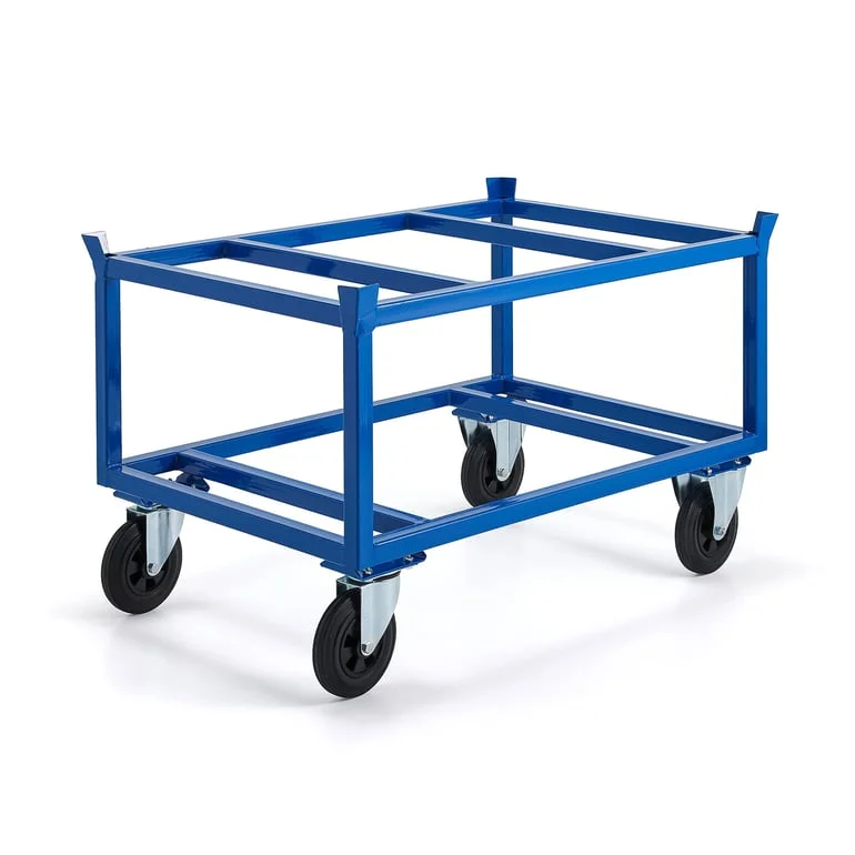 Secure pallet trolley FRAME, 500 kg load, Ø 200 mm rubber wheels, 1200x800x795 mm
