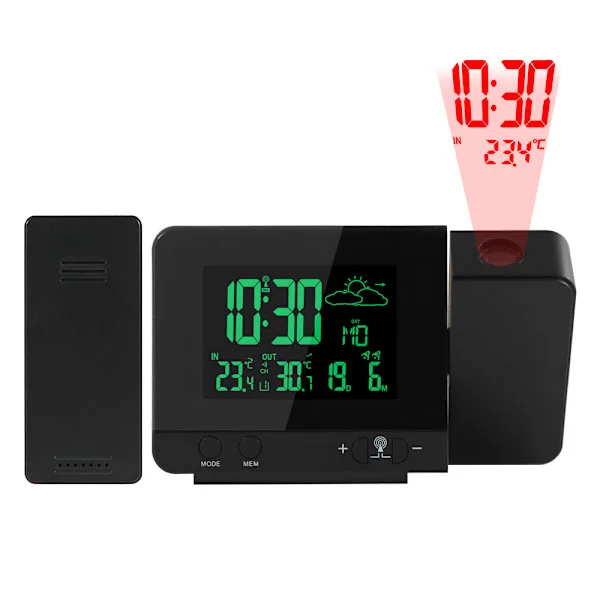 Projektionsväckarklocka Digital Klocka med Inomhus-/Utomhustermometer Hygrometer USB-laddare och AC- och Batteridriven, Dubbla Väckarklockor