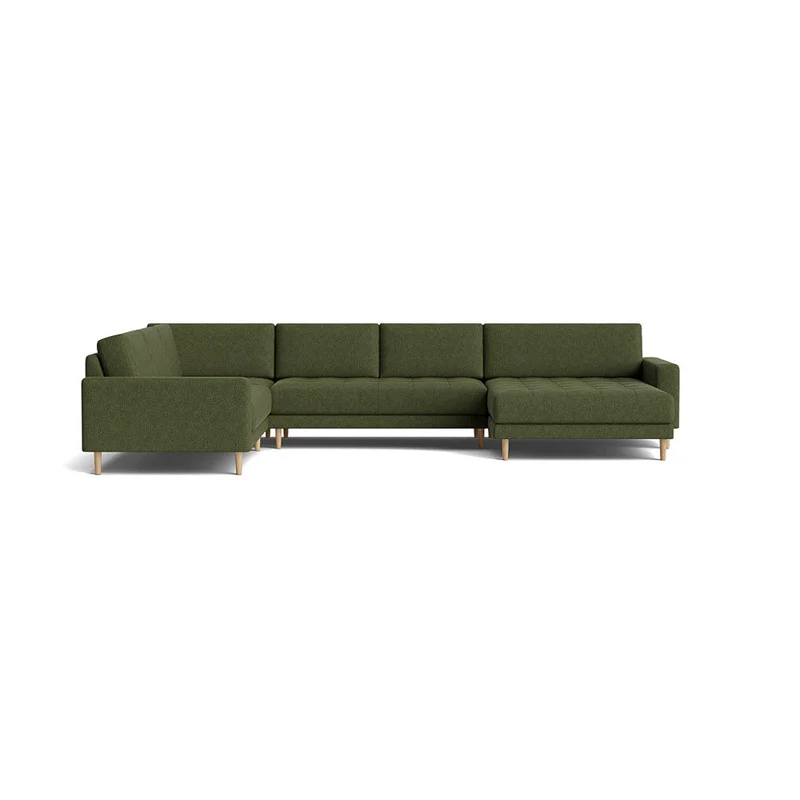 Mondo U-sofa, vendbar - Aragon Grøn - Stor hjørnesofa med chaiselong - 377x262x83cm - Grøn U-sofa med vendbar opstilling & Ege ben